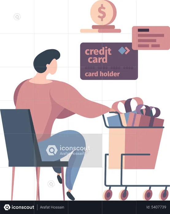 Man doing online shopping using credit card  Illustration