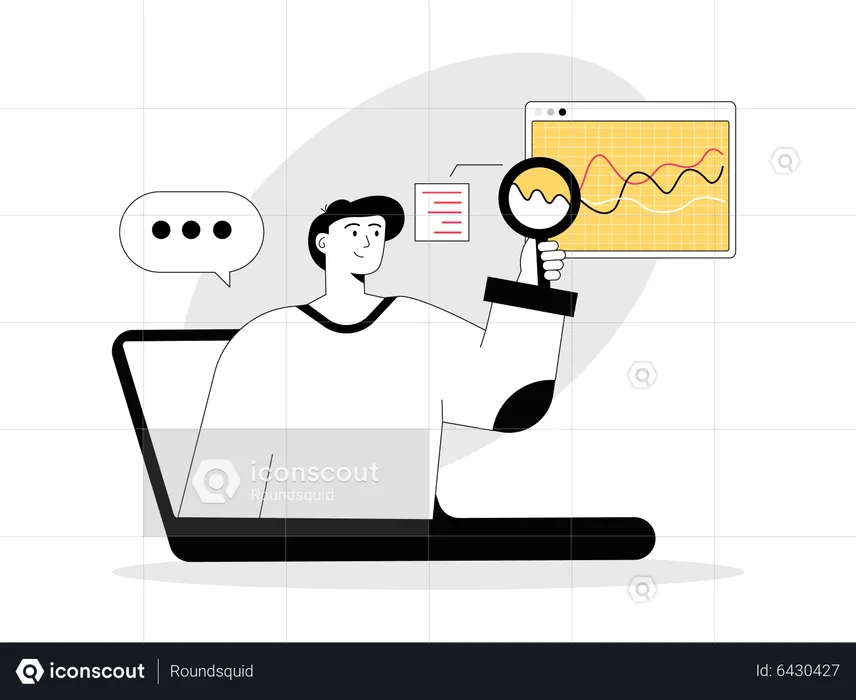 Man doing online technical analysis  Illustration