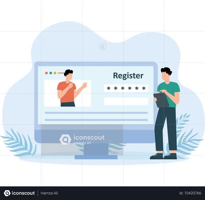 Man doing online User Registration  Illustration