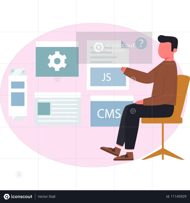Man doing online web coding  Illustration