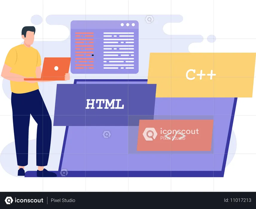 Man doing online web coding  Illustration
