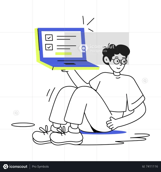 Man doing Online Work  Illustration