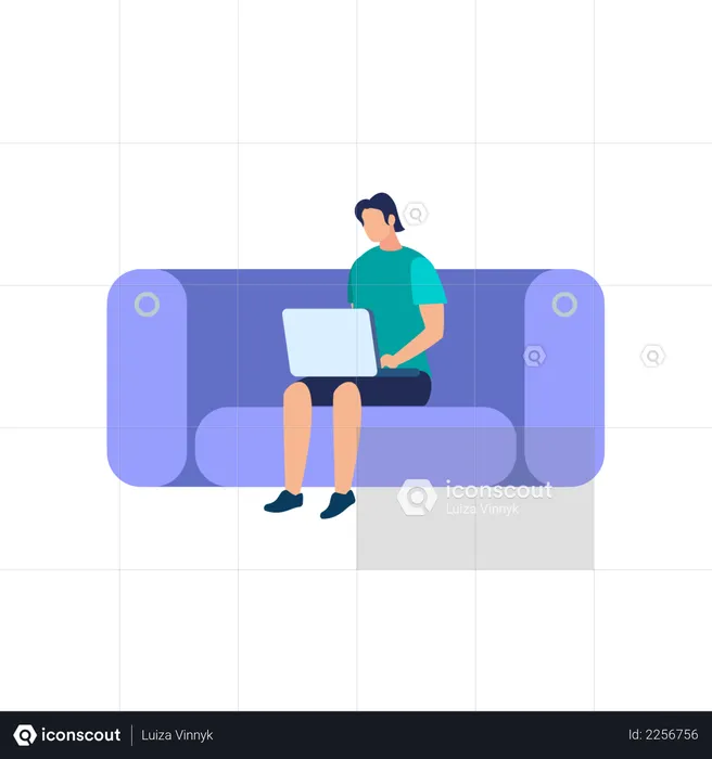 Man doing online work on laptop from home  Illustration