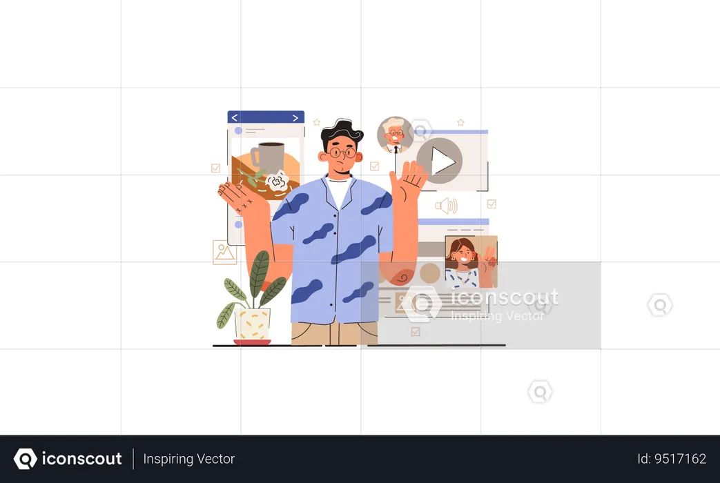 Man doing Other author's content promotion  Illustration