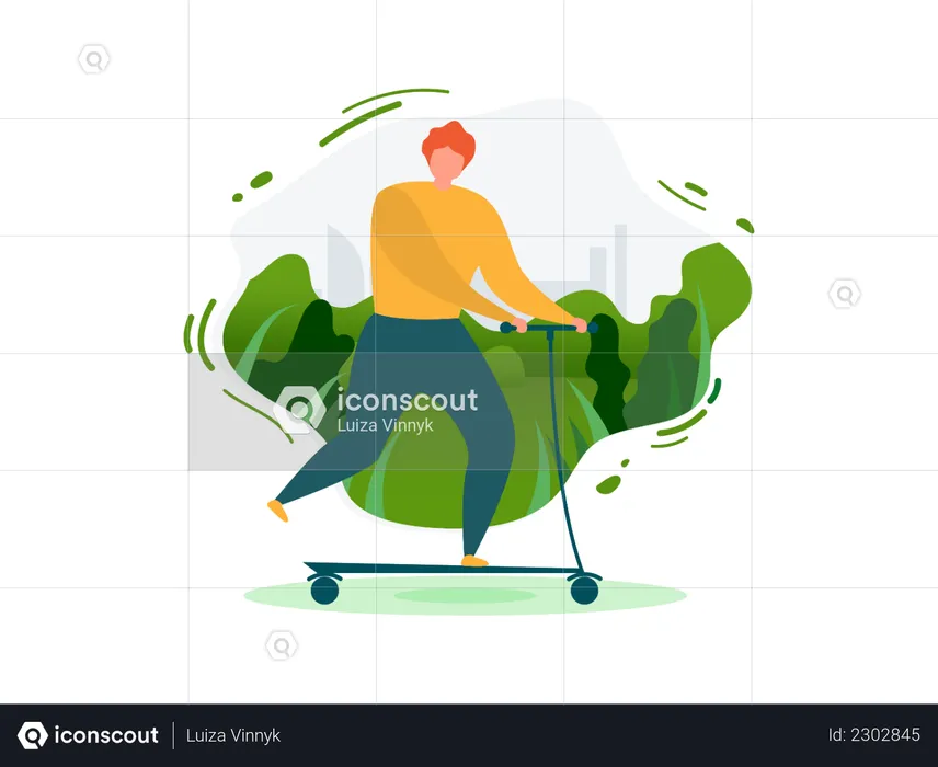 Man doing Outdoor Activities with Eco Transport Use of kick scooter  Illustration