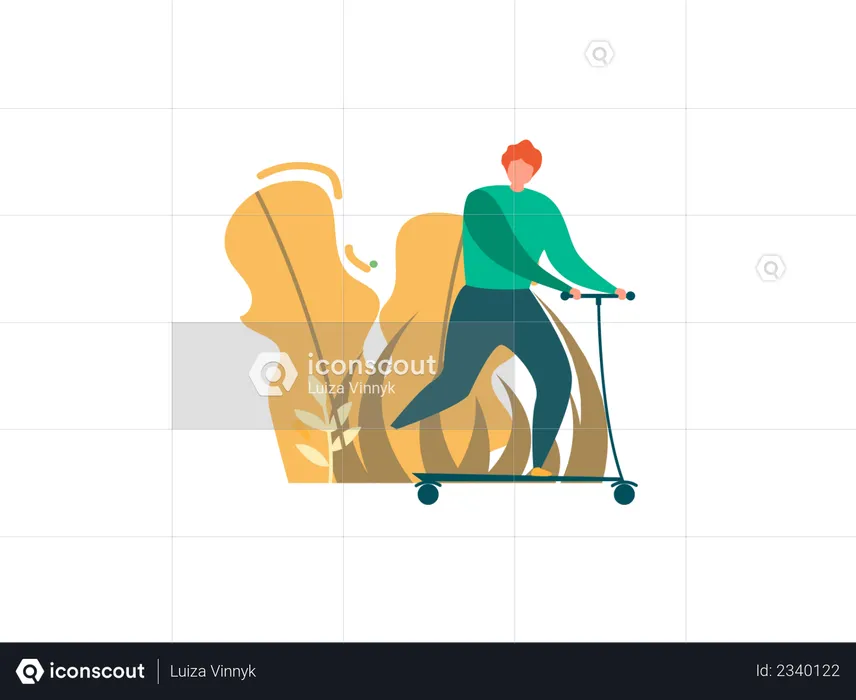 Man doing Outdoor Activities with kick scooter  Illustration