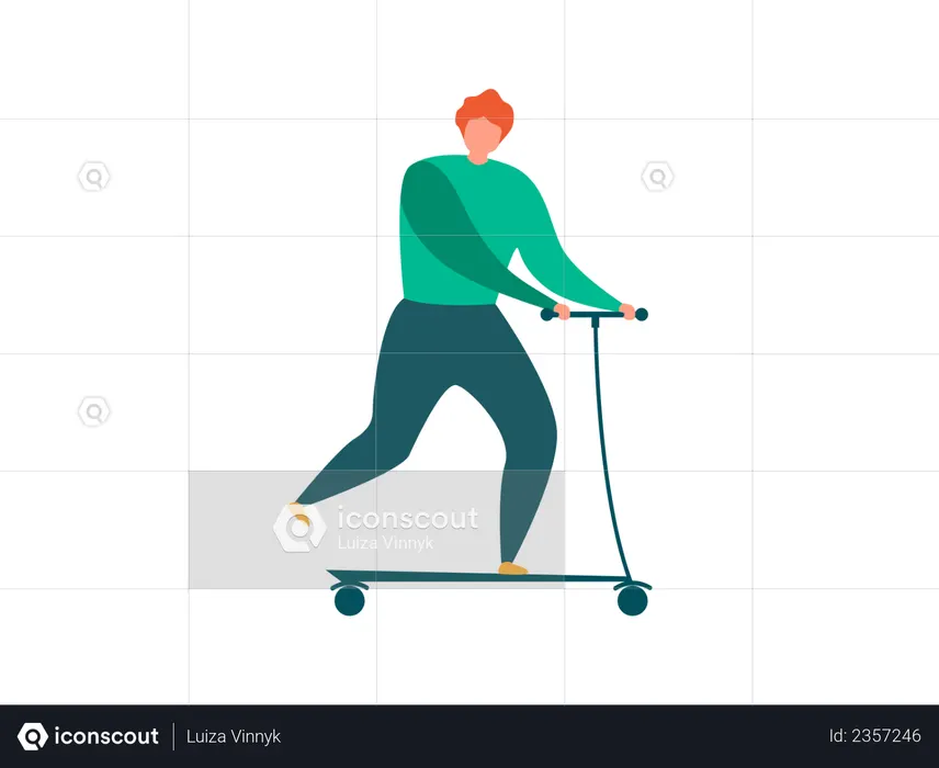 Man doing Outdoor Activities with kick scooter  Illustration