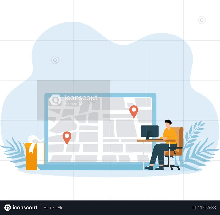 Man doing Parcel Tracking  Illustration