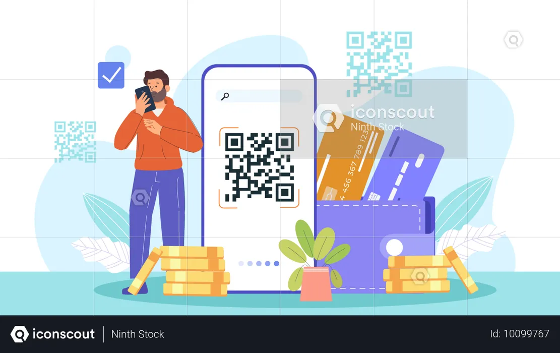 Man doing payment using QR code  Illustration