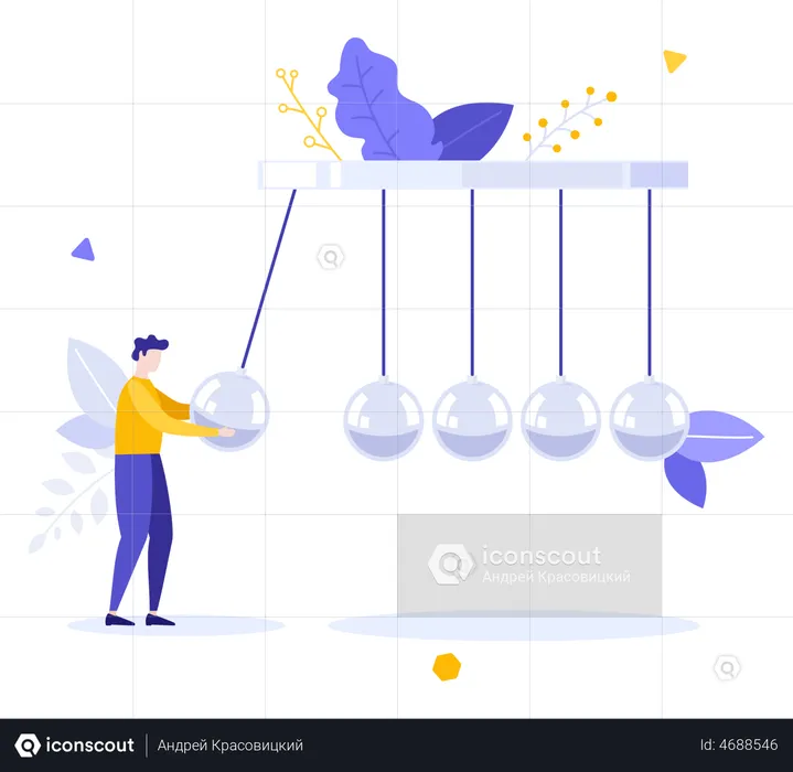 Man doing pendulum experiment  Illustration