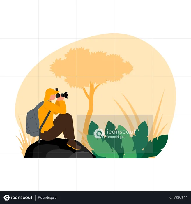 Man doing photography in jungle  Illustration