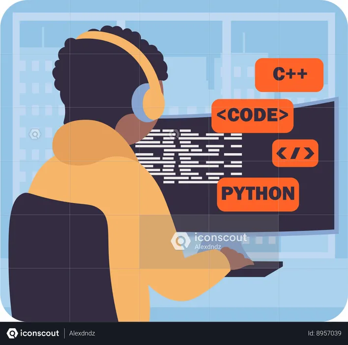 Man doing phthon programming  Illustration