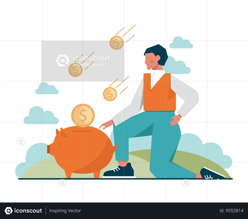 Man doing piggy savings  Illustration