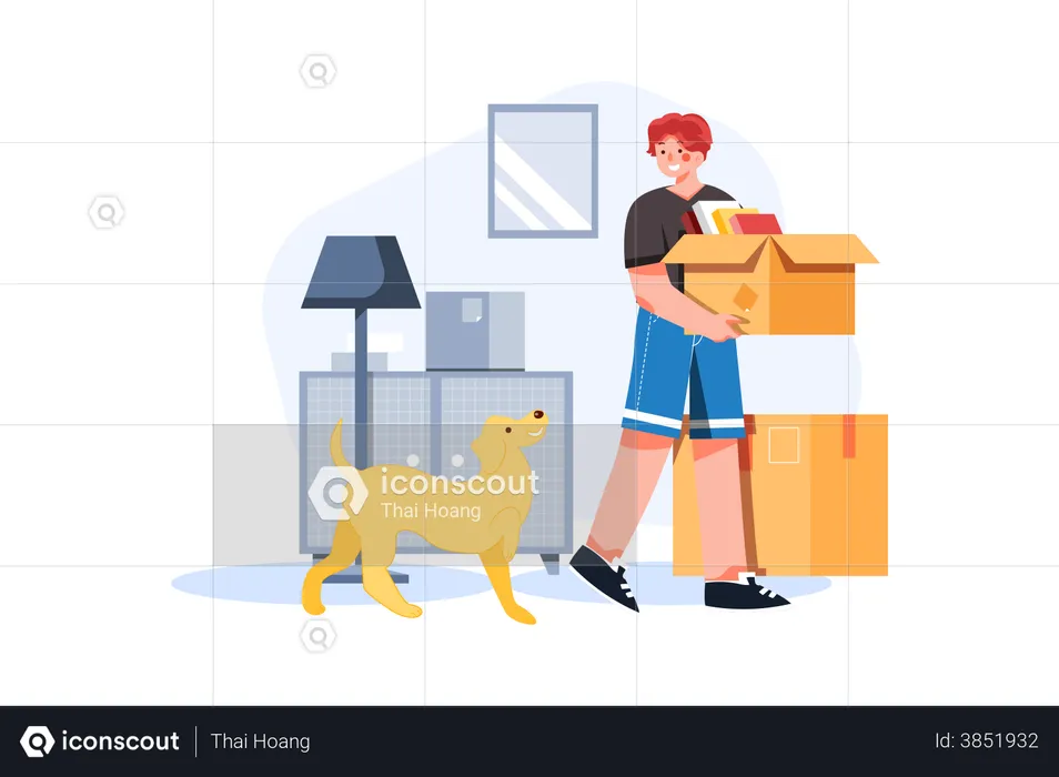 Man doing preparation to move house  Illustration