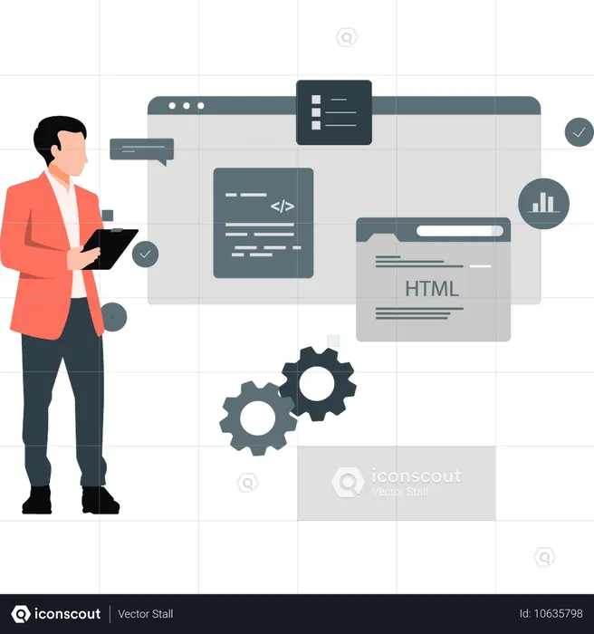 Man doing programming on webpage  Illustration