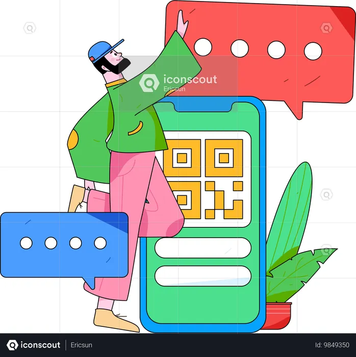 Man doing qr payment using mobile  Illustration