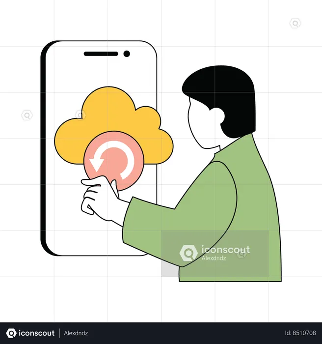 Man doing refreshing cloud page on smartphone  Illustration