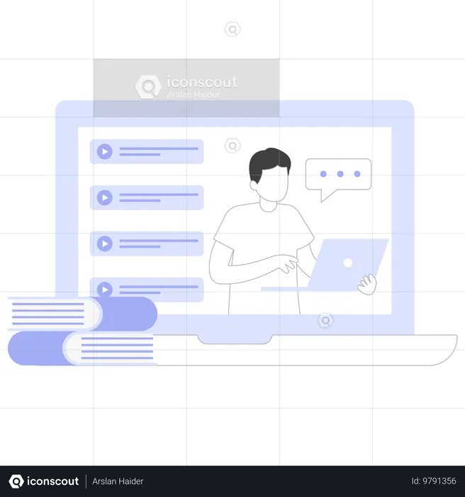 Man doing Remote Learning  Illustration