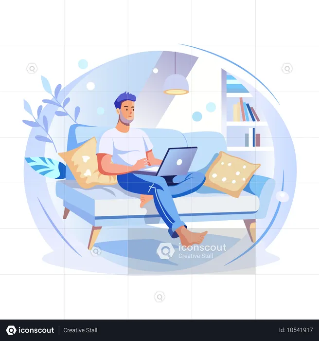 Man doing remote work from his living room  Illustration