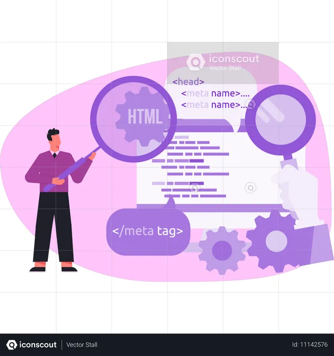 Man doing research on HTML setting  Illustration