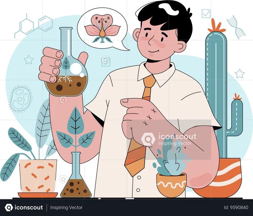 Man doing research on plant  Illustration