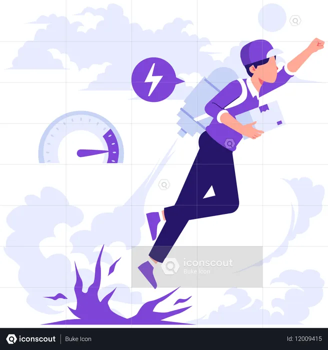 Man doing rocket delivery  Illustration