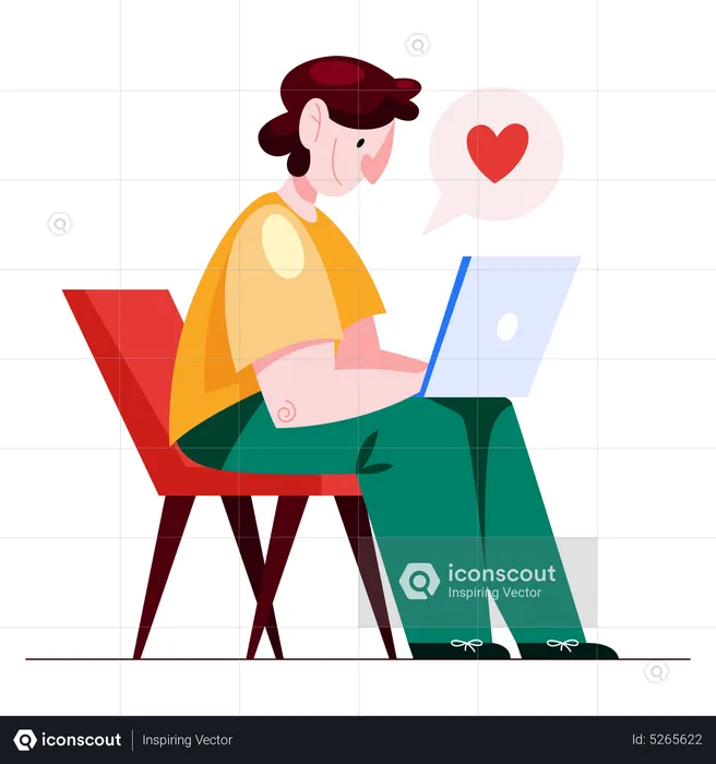 Man doing romantic chat online  Illustration