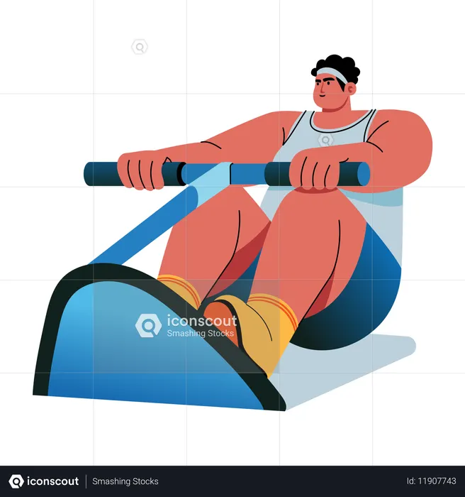 Man doing rowing machine  Illustration