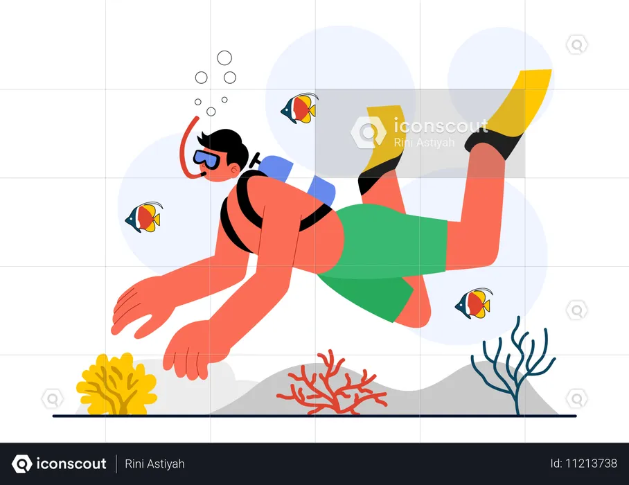 Man doing Sea Diving  Illustration