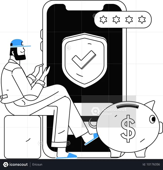 Man doing secure investment via mobile app  Illustration