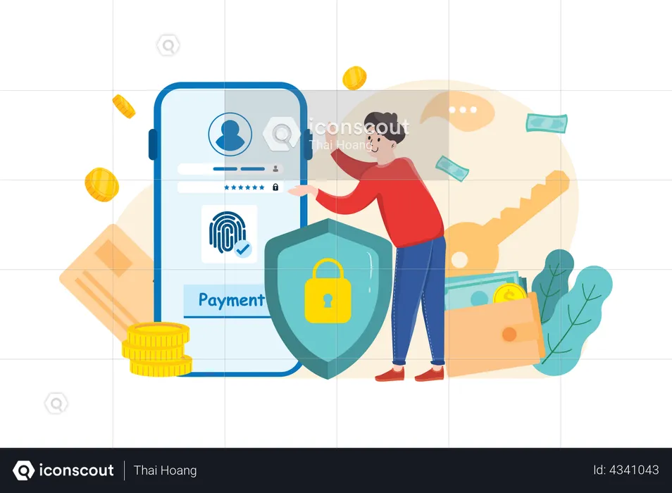 Man doing secure payment mode  Illustration