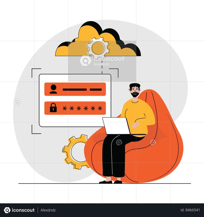 Man doing secured cloud service  Illustration