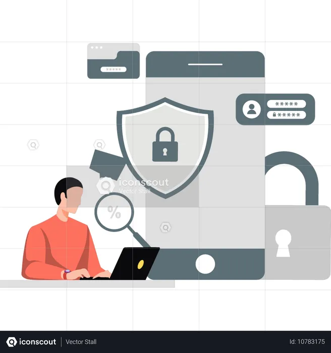 Man doing security passwords  Illustration