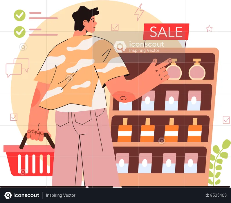 Man doing shampoo bottle shopping  Illustration