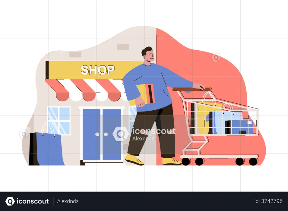 Man doing shopping at store  Illustration