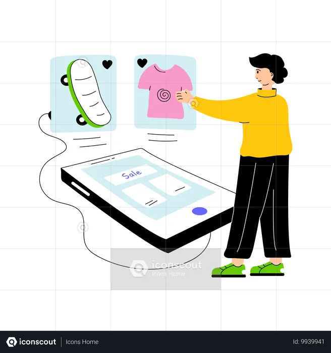 Man doing shopping from shopping app  Illustration