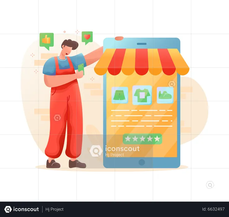 Man doing shopping from mobile app  Illustration