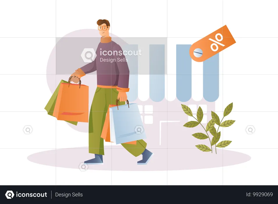 Man doing shopping in shopping sale  Illustration