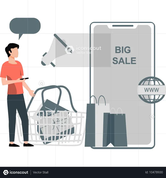 Man doing shopping on big sale  Illustration