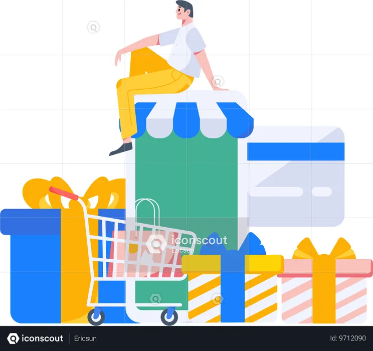 Man doing shopping on mobile app  Illustration