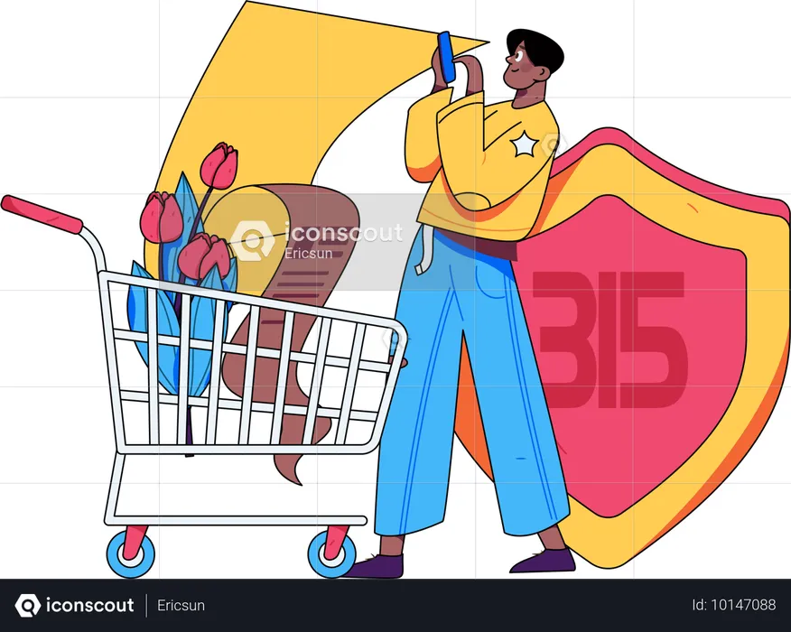 Man doing shopping payment using 315 security  Illustration