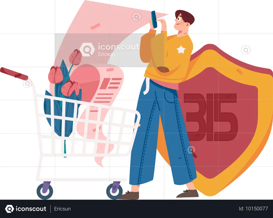 Man doing shopping payment using 315 security  Illustration