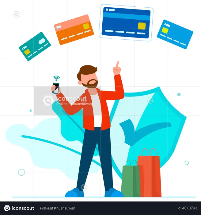 Man doing shopping payment using card  Illustration