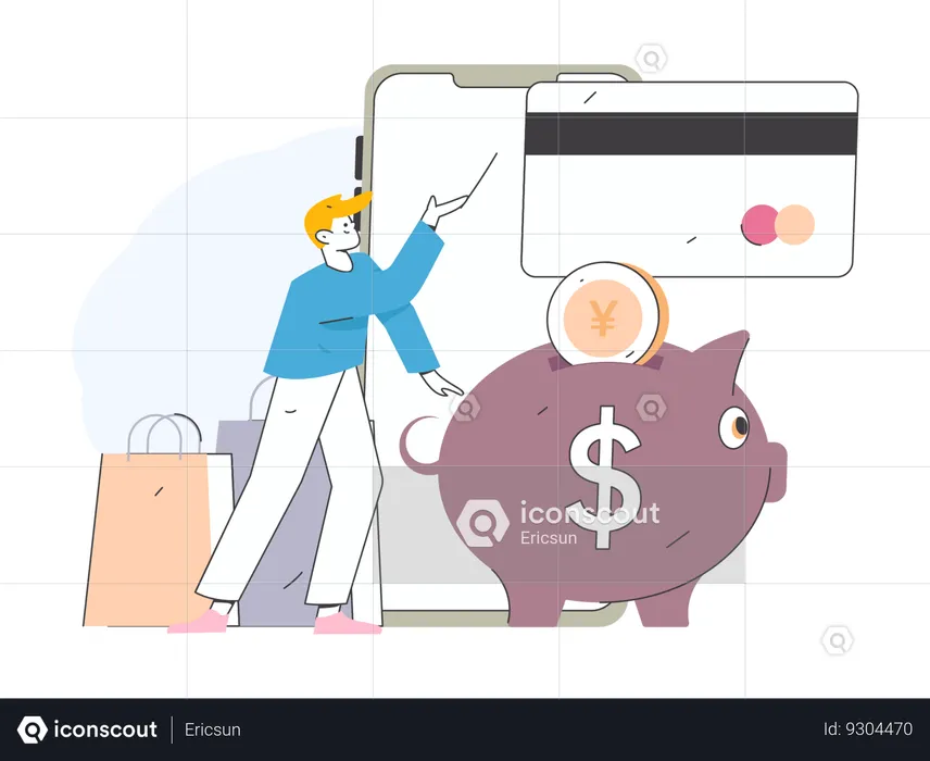 Man doing shopping payment using mobile  Illustration