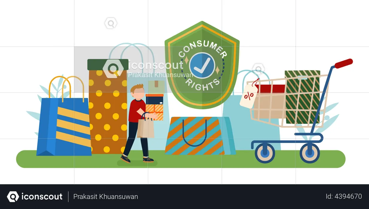 Man doing shopping with consumer rights  Illustration