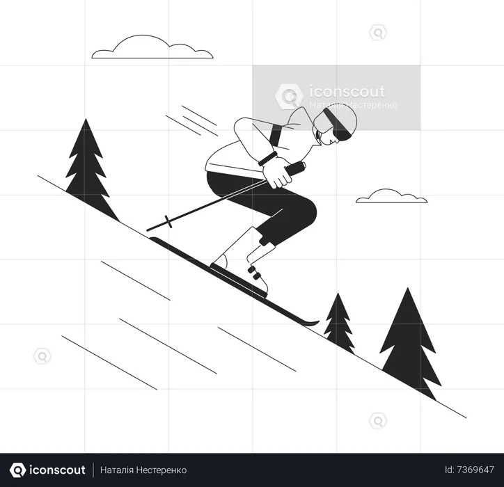 Man doing Skiing downhill  Illustration