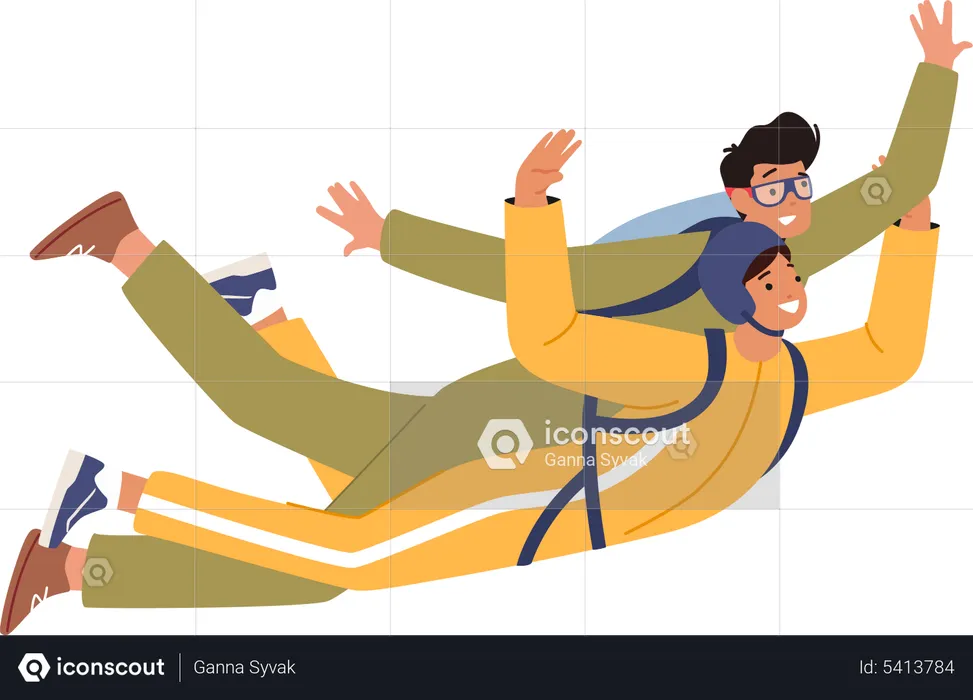Man doing skydiving together  Illustration