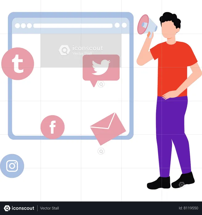 Man doing social marketing  Illustration