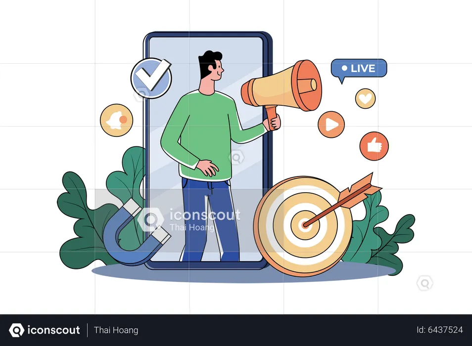 Man Doing Social Media Marketing  Illustration