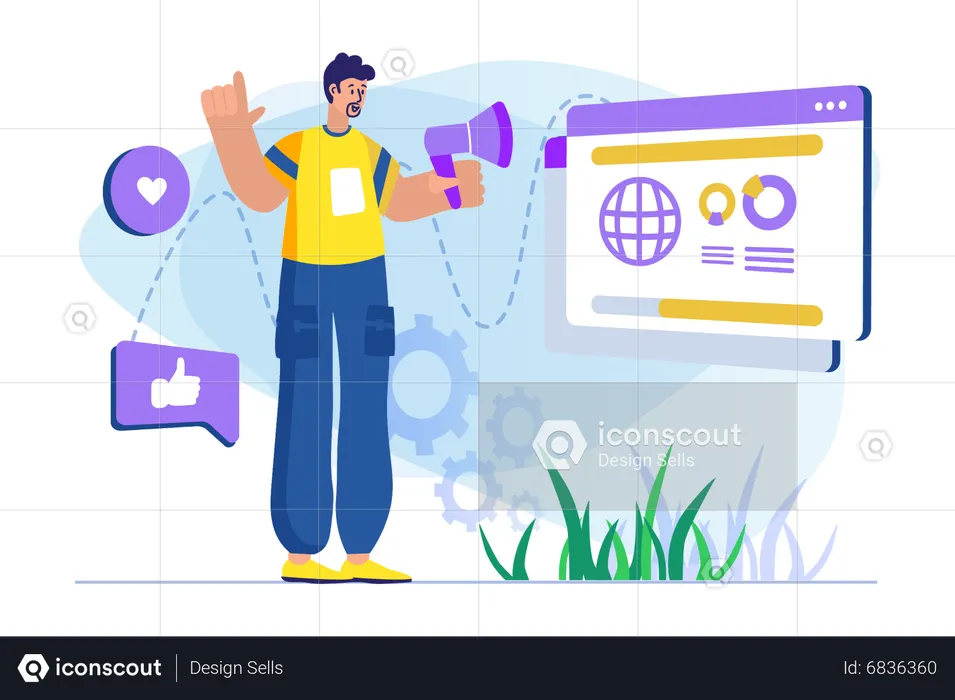 Man doing social media marketing  Illustration